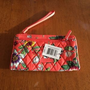Coral floral RFID front zip wristlet